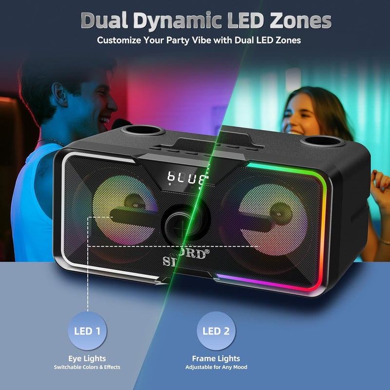 SDRD 215 Bluetooth Karaoke Machine for Adult Kid with Storage and Charging Station, Powerful Karaoke System, 12H Playtime, Rechargeable Wirless Microphone, Support USB/AUX Indoor Outdoor - Image 5